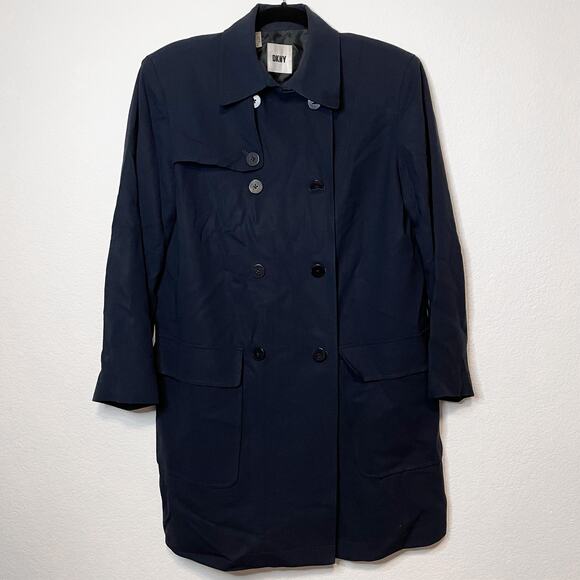 VINTAGE DKNY Navy Blue Double Breasted Coat - Picture 5 of 14
